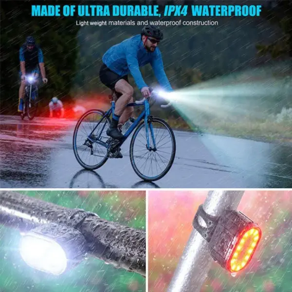 USB Rechargeable LED Bicycle Headlight & Taillight – Waterproof Bike Safety Warning Light - Image 3
