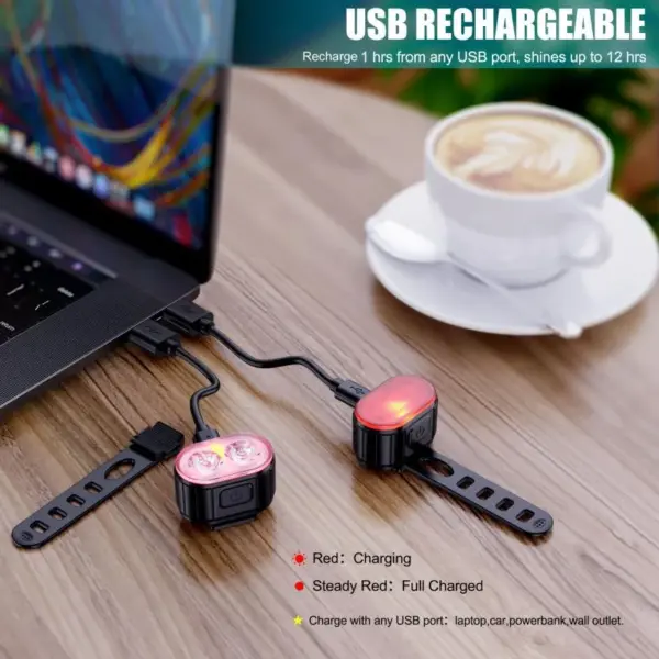 USB Rechargeable LED Bicycle Headlight & Taillight – Waterproof Bike Safety Warning Light - Image 4