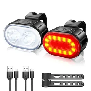USB Rechargeable LED Bicycle Headlight & Taillight – Waterproof Bike Safety Warning Light