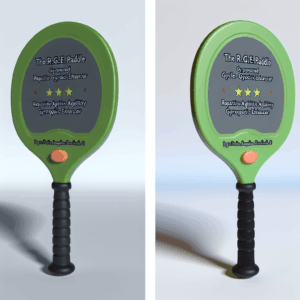 The R.A.G.E. Paddle: Reactive Agility Gyroscopic Enhancer shown against a neutral background